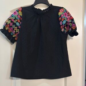 THML Black and Pink Embellished Boxy Blouse